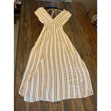 Blue Island Striped Maxi Dress V-Neck Smocked Waist Casual Summer Size S