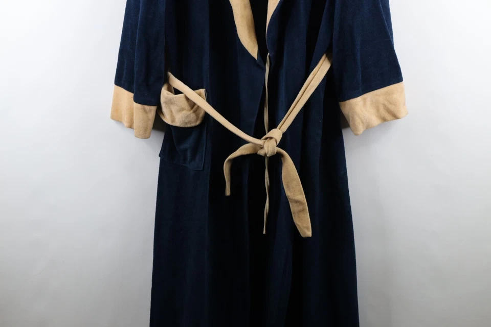 Vintage 60s 70s Rockabilly Mens Large Distressed Velour Belted Bath Robe USA - Image 3 of 4