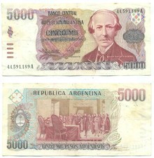 ARGENTINA NOTE 5000 PESOS (1985) LOPEZ-VAZQUEZ SUFFIX B B# 2639 P 318 UNC