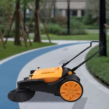 41" in Hand Push Sweeper Walk-Behind Pavement Street Sweeping Tool Cleaner Floor