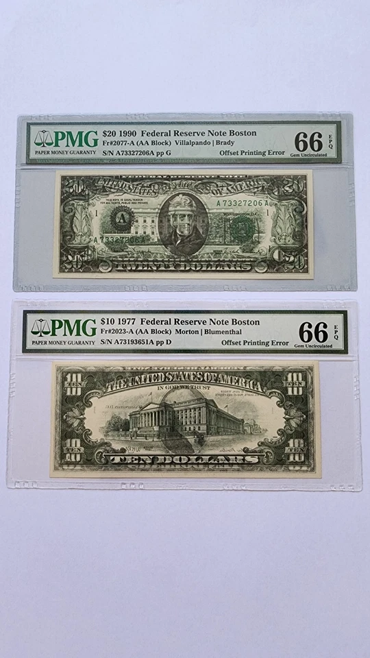 $1-$2-$5-$10-$20-$50-$100 FRN OFFSET PRINTING ERROR PMG65/66EPQ - Image 3 of 4