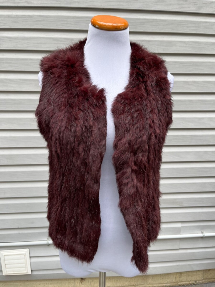 NWOT 525 AMERICA LUXE Genuine RABBIT Fur DARK RED KNITTED Vest S
