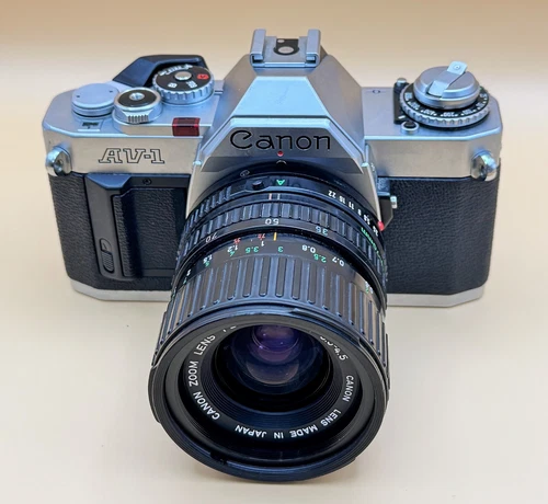 Canon AV-1 35mm Film SLR Camera + FD 35-70mm Zoom Lens – Clean & Tested – READ
