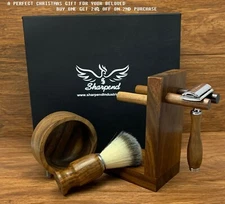 Wood 5 Piece Shaving Set | DE Safety razor & Badger Brush | Men's Gift Kit