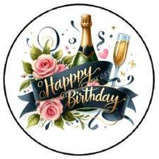 HAPPY BIRTHDAY CHAMPAGNE GLASSES ENVELOPE SEALS LABELS STICKERS PARTY FAVORS