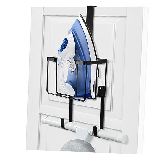 Over The Door/Wall Mount Ironing Board Hanger, Laundry Room Iron and Black-image
