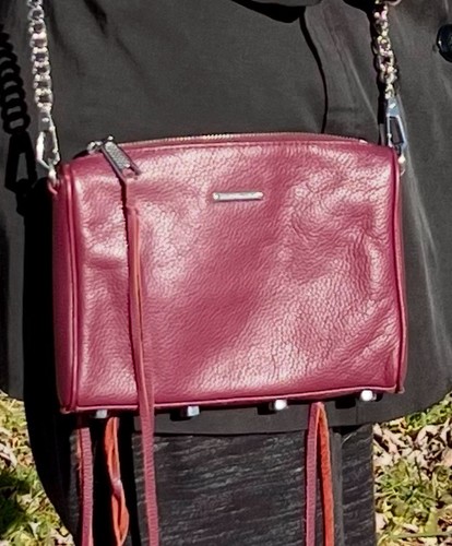 Rebecca Minkoff Avery Leather Silver Stud Chain Strap Zip Crossbody Bag Burgundy