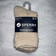 Sperry Women  s Shortie Boot Socks - 3 Pairs - Textured Tan Pink Burgundy NWT