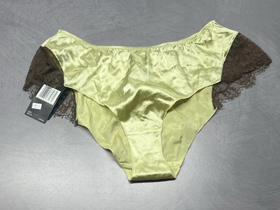 Elle McPherson Intimates Liquid Silk Lace Panty | Chartreuse | Size L | New