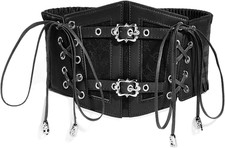 Vintage Faux Leather Corset Belt Sides Lace-up Medieval Renaissance Underbust Wi