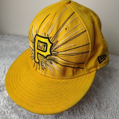 Vintage PITTSBURGH PIRATES Hat Yellow Fitted 7 5/8 Star Explode Logo 100% Wool