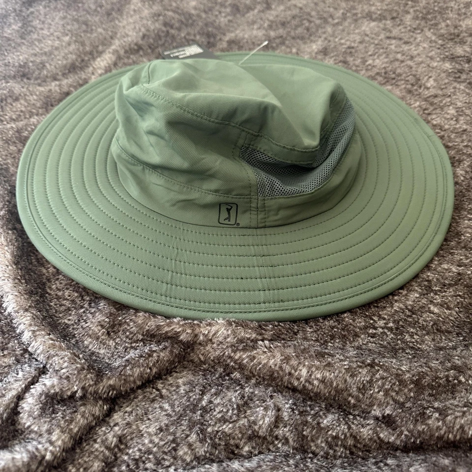 PGA Tour Hat Wide Brim Strap Back One Size Duck Green Golf Sun Protection Mens - Image 2 of 4