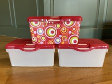 Lot of 3 Huggies Baby Wipes Dispenser Containers Red Lids Circles