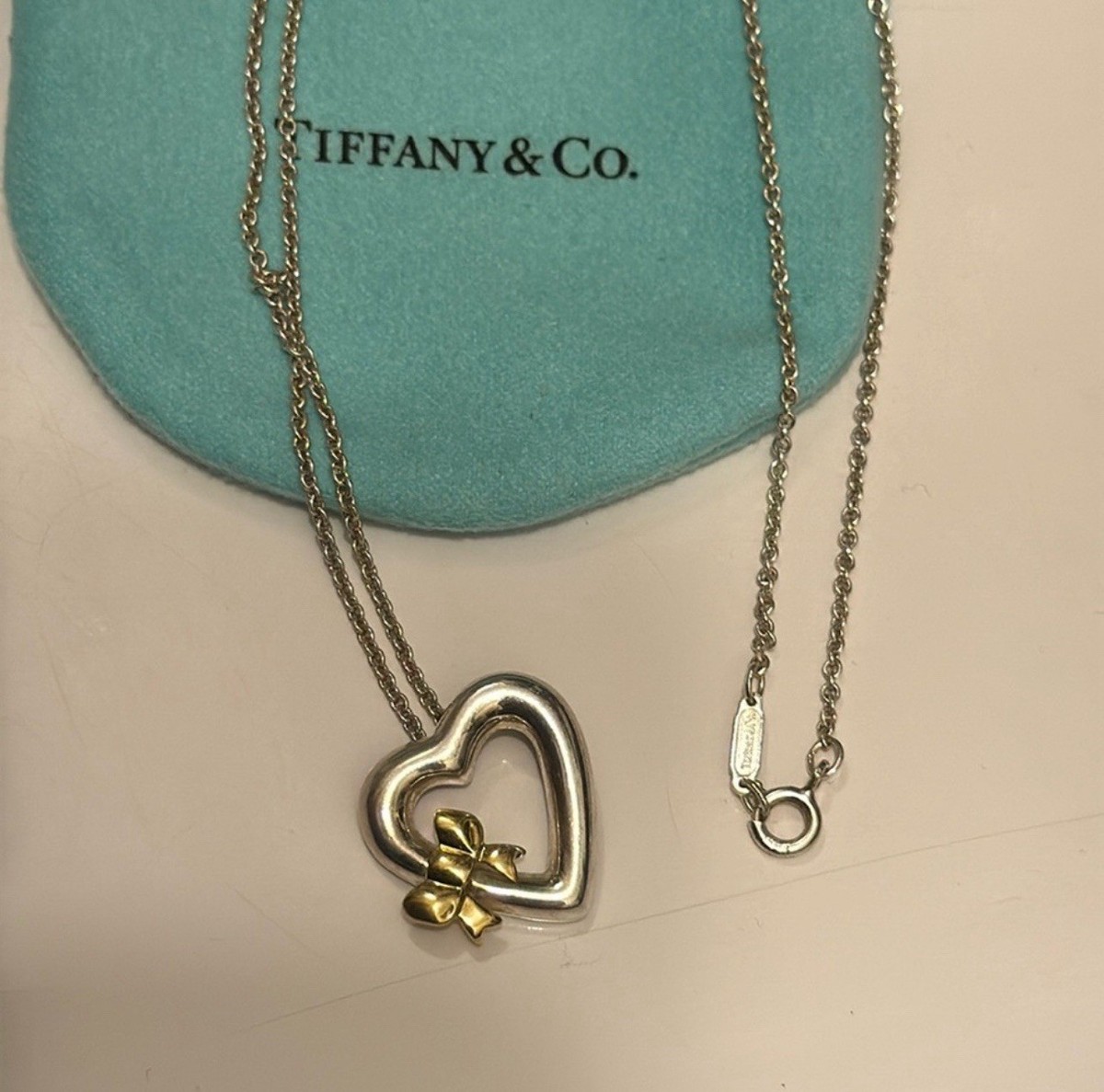 TIFFANY & CO. 1990 STERLING SILVER 925 HEART NECKLACE W/18K GOLD