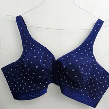 Lane Bryant Cacique Womens Blue Bra 44D Wireless Unlined Full Coverage Polka Dot