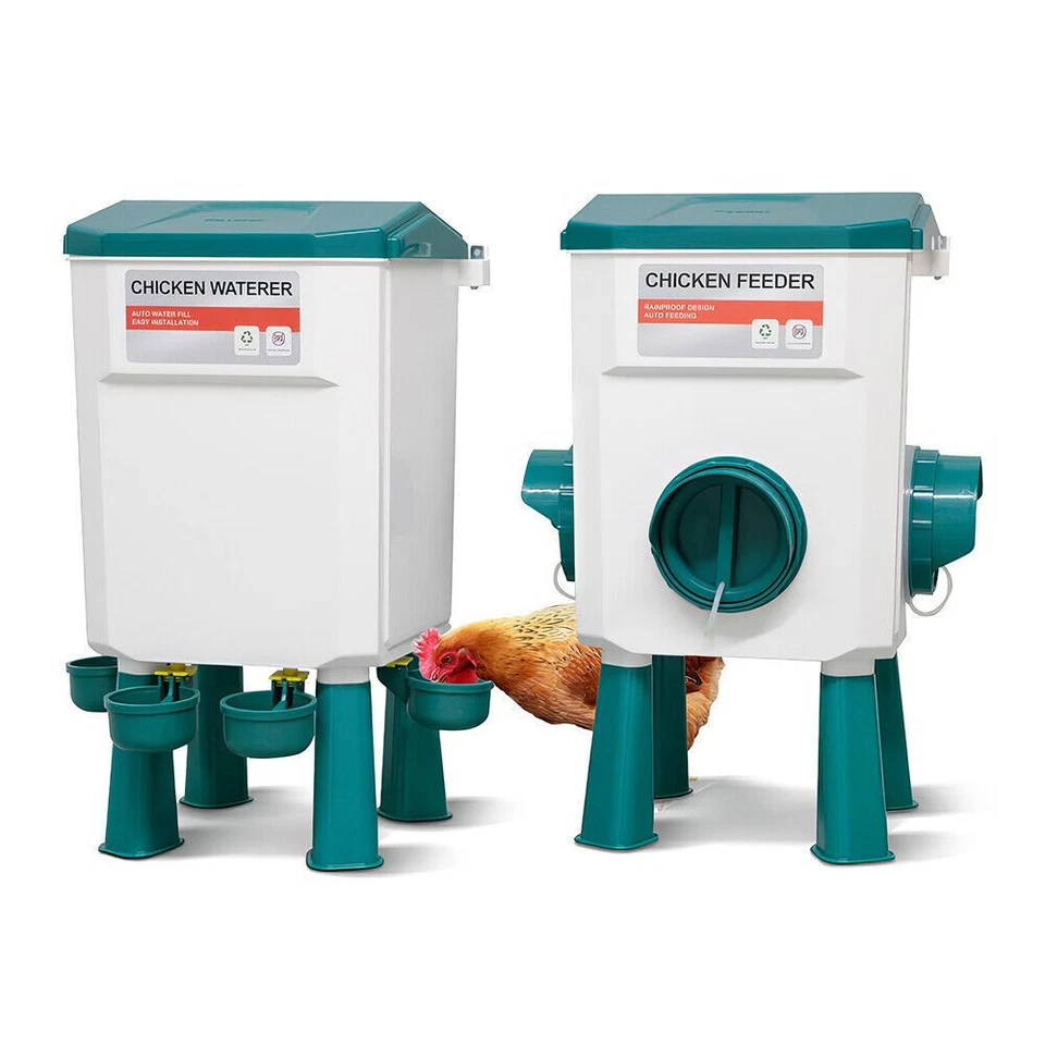 Futterautomat Hühner 12kg und Hühnertränke 11L Wassertränke Hühner mit 4 Auslass - Bild 4 von 4