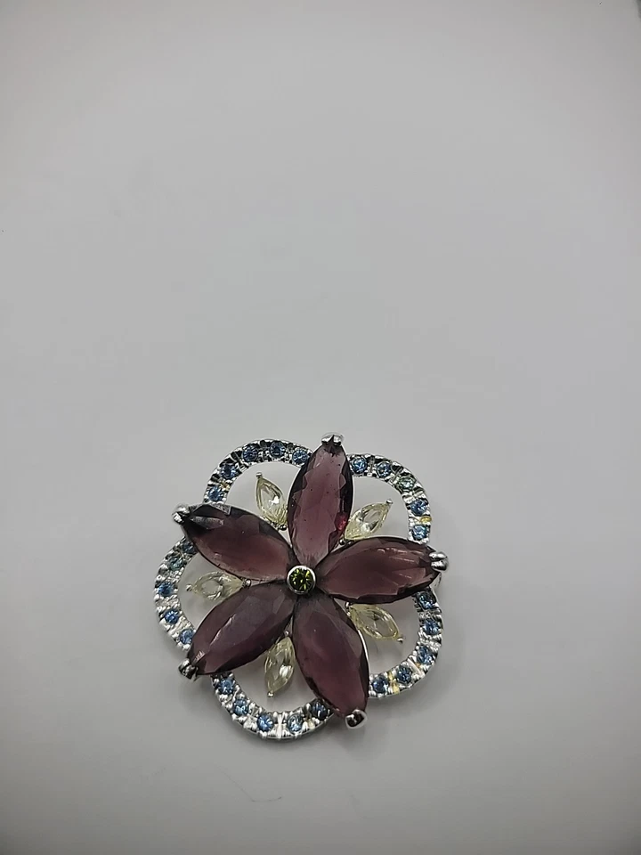 Vintage Monet Brooch Pin Flower Purple Blue White Crystals Jewelry Costume - Image 2 of 4