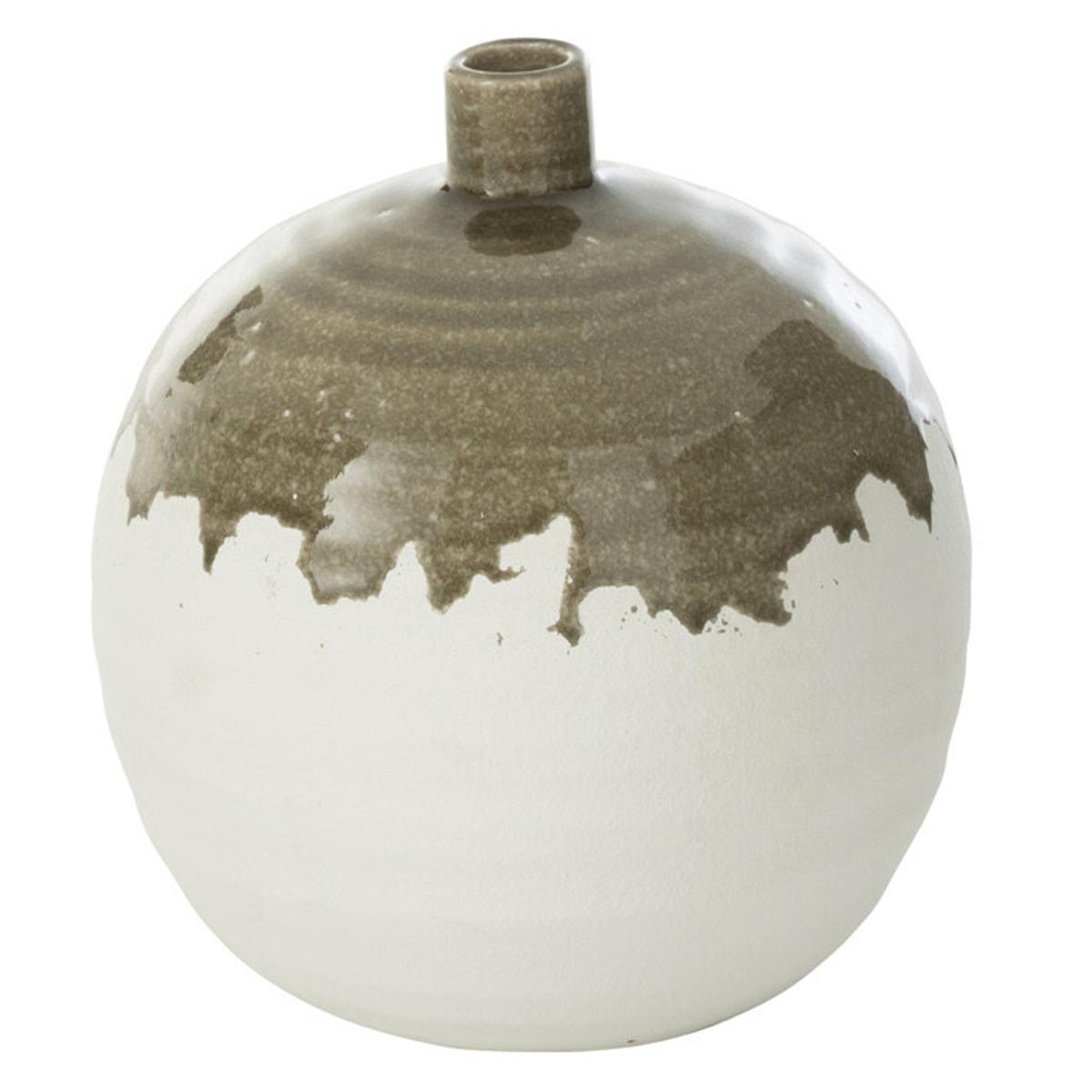 Vase en argile blanc et vert Olea poterie artisanale de 23 cm pour salon moderne