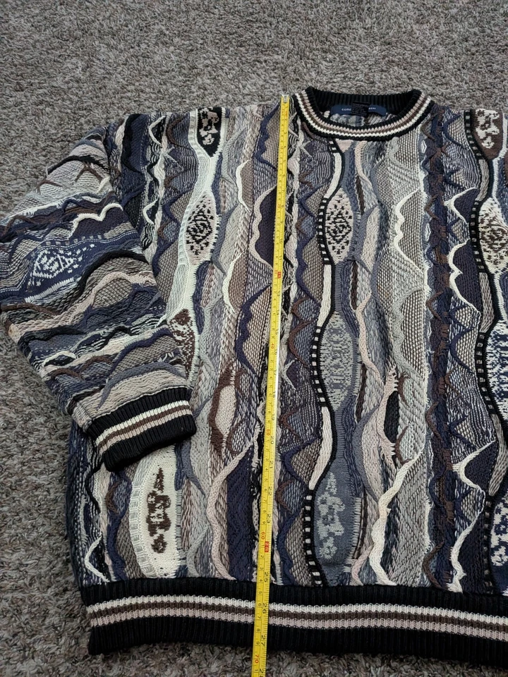 Suéter Cotton Traders Textura 3D Grueso Tejido Estilo Cosby Beige Marrón Azul Grande Foto 4 de 4