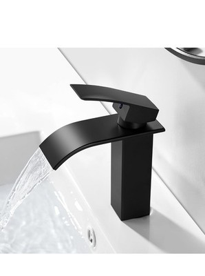 Waschtischarmatur Wasserfall schwarz Monoblock Waschtischarmatur 1 Loch, Wasserhahn