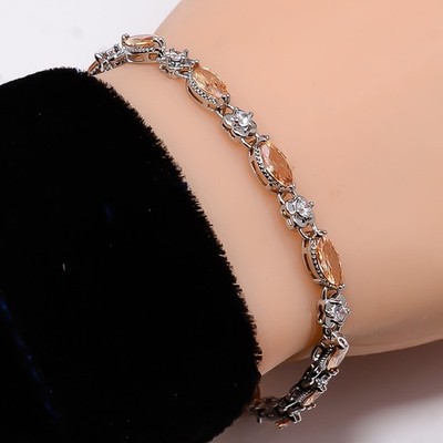 Morganite, CZ 925 Sterling Silver Adjustable Bracelet 7-8'' B127226