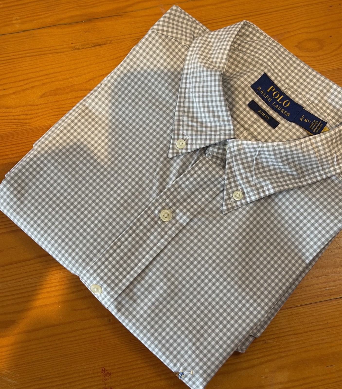 Polo Ralph Lauren Slim Fit Cotton Shirt L Grey Gingham Check RRP £110 image 4