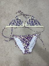 Victoria s Secret Purple/White Floral embroidered w/beaded top Bikini 2 piece M