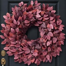 26" Artificial Hibiscus Leaves Fall Wreath for Front Door Decor(Autumn Red)