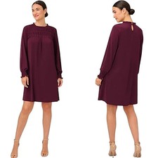 Adrianna Papell Plum Shirred Ruffle Neck Midi Dress XL NWT Elegant Chic