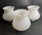 (3) Vintage White LAMP SHADE HOBNAIL Milk Glass GLOBES  1 5/8” Base Replacement