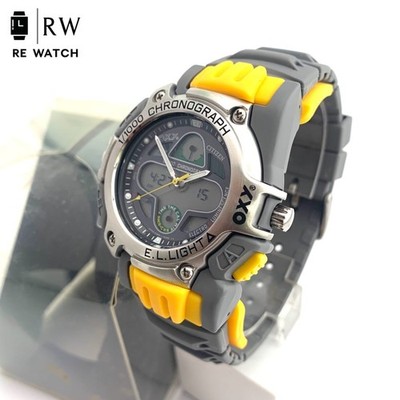 Citizen C400 Chronograph Digitaluhr Grau Gelb EL Light Wasserdicht