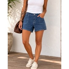 Vintage 2003 Levis Denim Shorts 10 Blue Snap Button Pockets Y2K Utility Brazil