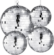 4 Pcs Large Disco Ball Decor - Silver Hanging Mirror Disco Balls Ornament for St