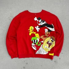 Looney Tunes Graphic Sweatshirt Mens S Red Excellent Bugs Bunny Taz Sylvester