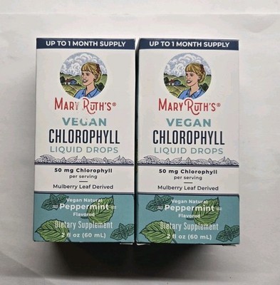2 Pack MaryRuth's Mint Mulberry Chlorophyll Drops, 60ml, Vegan, Non-GMO BB 04/27