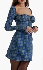 House Of CB Malika Blue Tartan Corset Mini Dress Size Medium NWT BRAND NEW