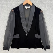 Vtg Another Thyme Velvet Sheer Sleeve Blazer Women M Black Goth
