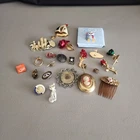 Vintage & Costume Jewelry Lot Pins Brooches Rings Hair Comb Mixed Collection US