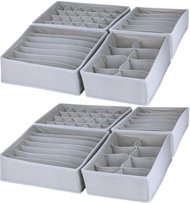 Dresser Drawer Organizer 8 Pack Clothes Underwear Sock Storage Light Gray Dra...