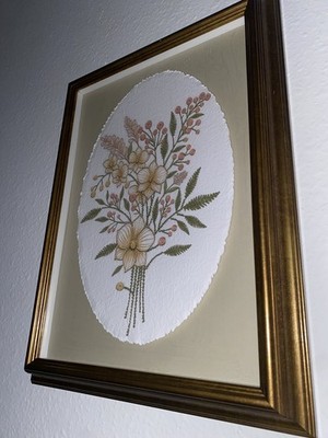 Wood Framed Flowers Painting Handmade Wall Hanging Home Decor