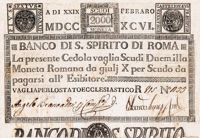 Italy - 2000 Scudi Banco di S. Spirit of Rome 1796 (Copy-Reproduction)