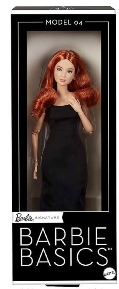 2025 Barbie Basics Model 04 Red Curly Hair Black Long Dress JBH74
