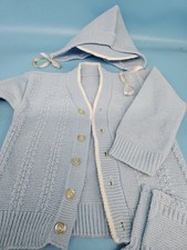 blue sweater 0-3 new born vintage knitted crochet boy set