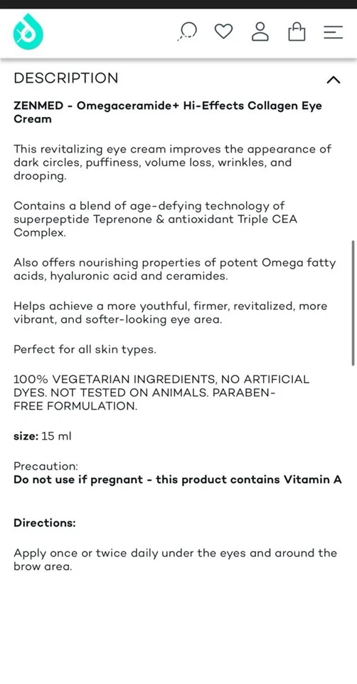 NUEVO EN CAJA ZENMED - Crema para ojos de colágeno omegaceramida + de altos efectos Foto 3 de 4