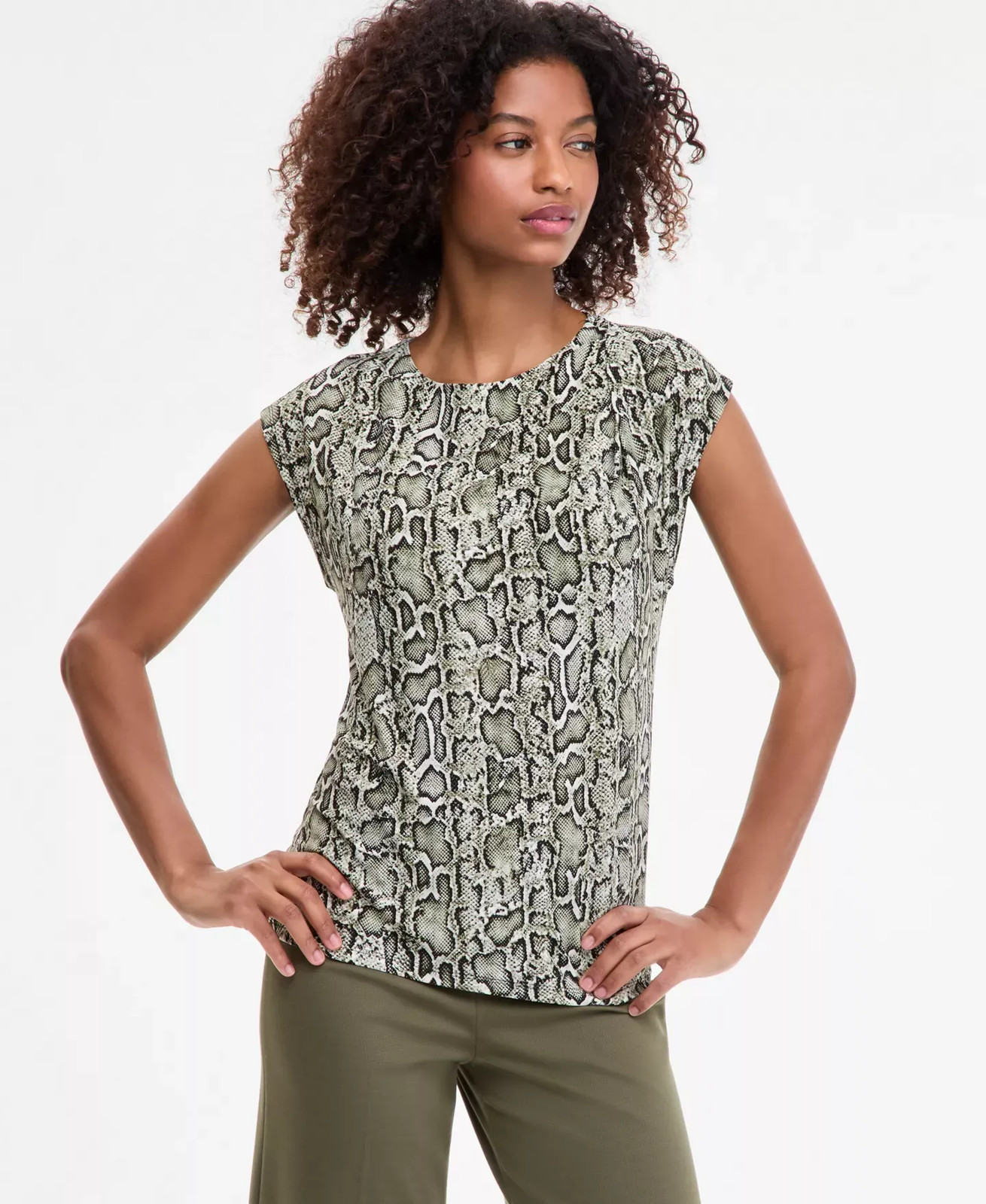 Anne Klein Women's Top Sz XL Printed Cap-Sleeve Blouse
