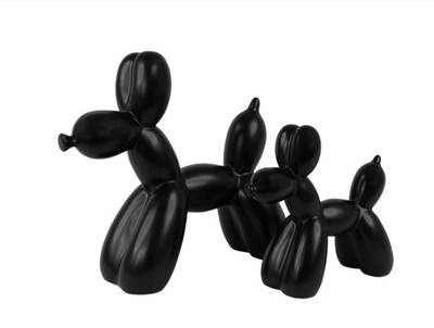 Ceramic Dog Balloon Sculpture Set - Matte Black 