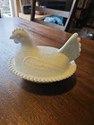 Vintage Glass Hen On Nest Milk Glass With Blue Tint