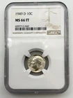 1949-D Roosevelt Silver Dime 10C NGC MS66 FT Full Torch Gem US 90% Coin BM1