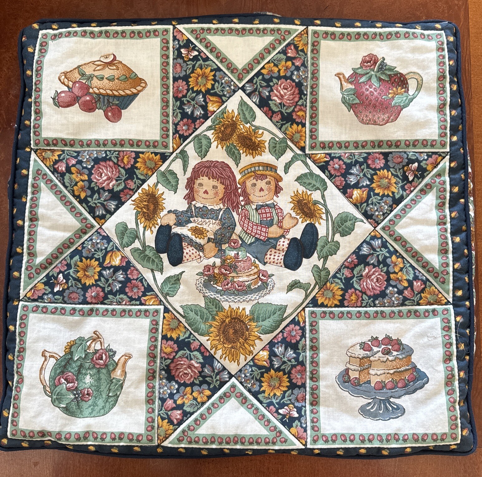 Vintage Raggedy Ann Throw Pillow Cover 16” Sage Navy Cream Wamsutta eBay