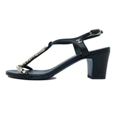 CHANEL G36122 Leather Strap Sandals 37.5C Black Women | eBay